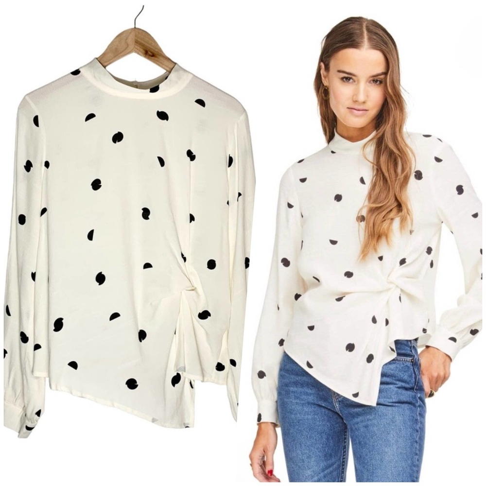 Astr Cream and Black Polka Dot Blouse